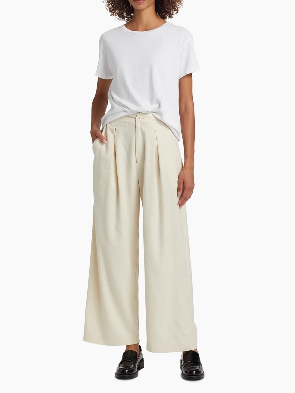 Jenni Kayne ivory textured silk relaxed fit trousers